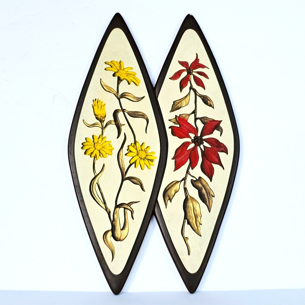 1962 Richter Floral Wall Plaque Mid Century Modern MCM Diamond Art Retro Kitsch